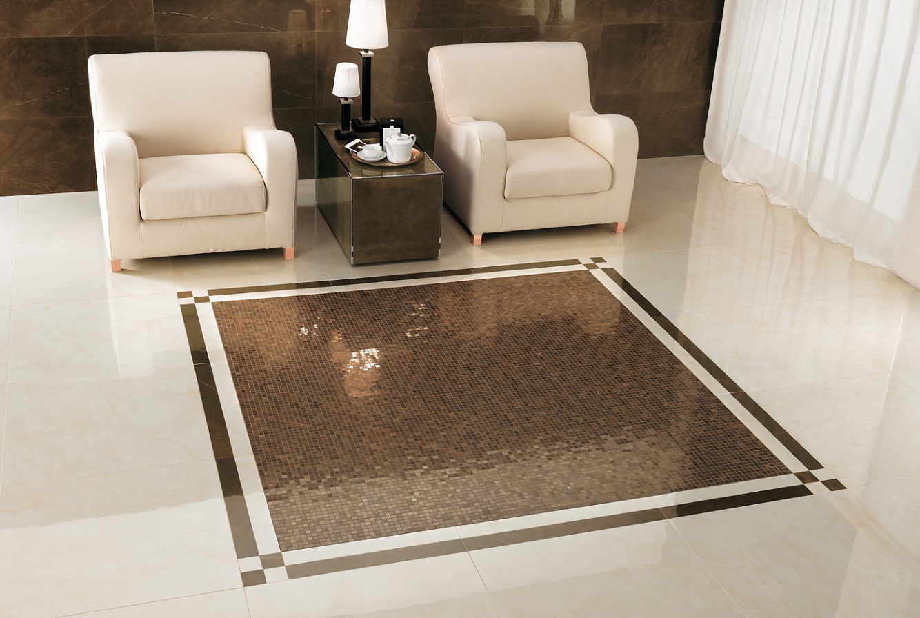 Керамогранит Atlas concorde Marvel Champagne Onyx / Мозаика Bronze Mosaico Lappato / Champagne Lappato Angolo+Listello / Bronze Lappato Angolo+Listello